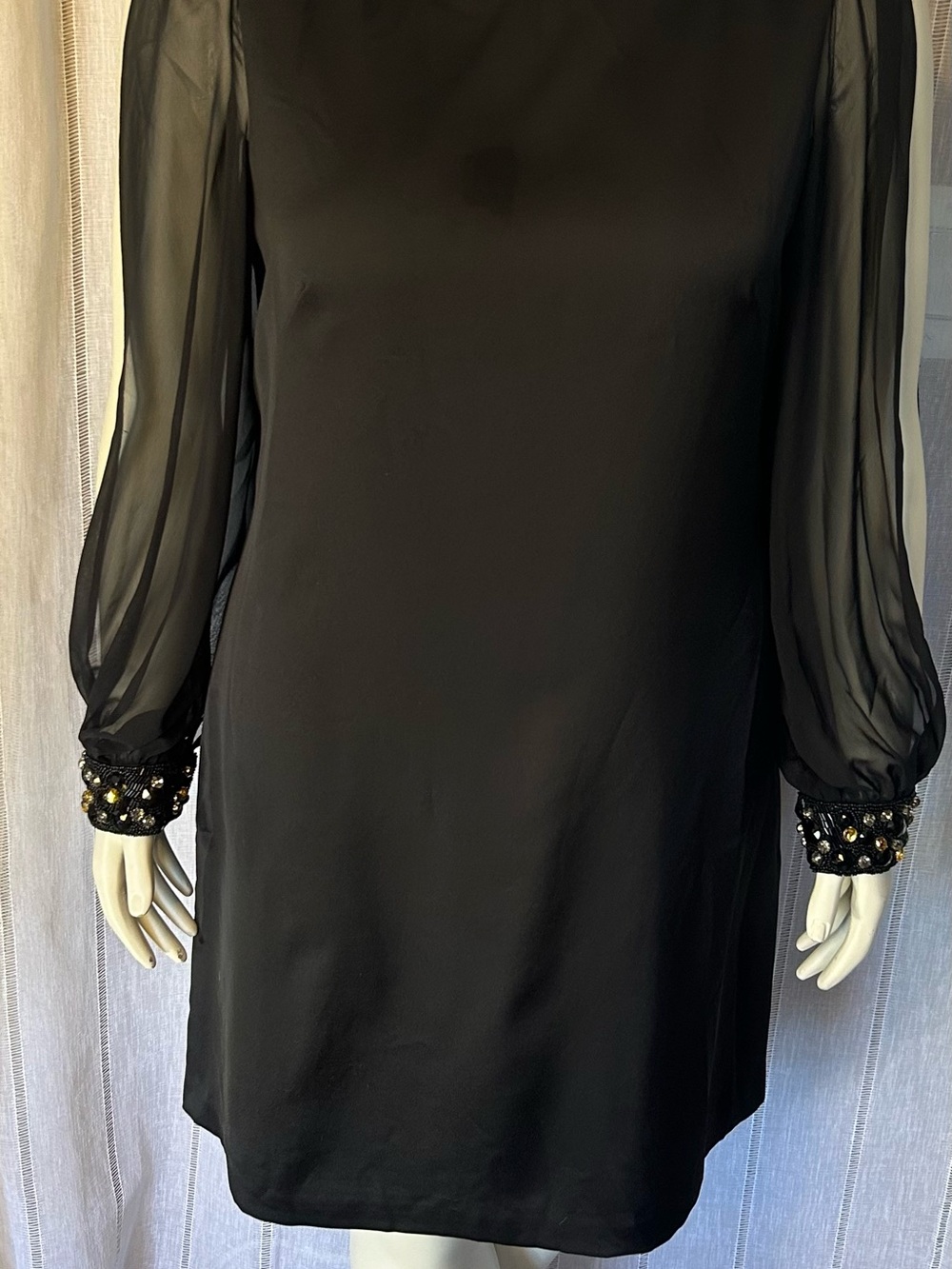 Eliza J Black Long-Sleeve Shift Dress with Beaded Cuffs